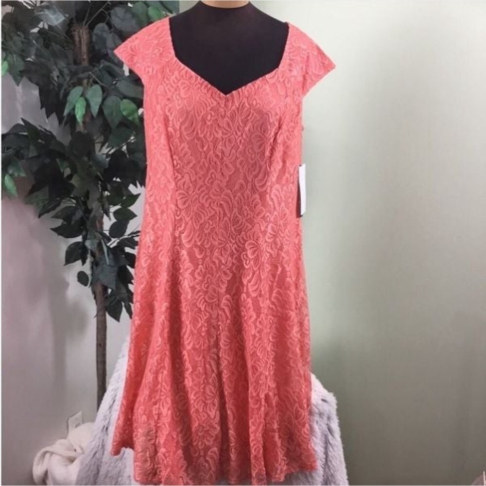 Suite 7 dress fit and flare 14W Lace peach sorbet is the color